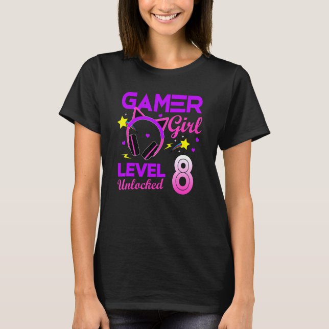 Level 8 Unlocked Awesome Since 2014 8th B Day Gami T-Shirt (Front)