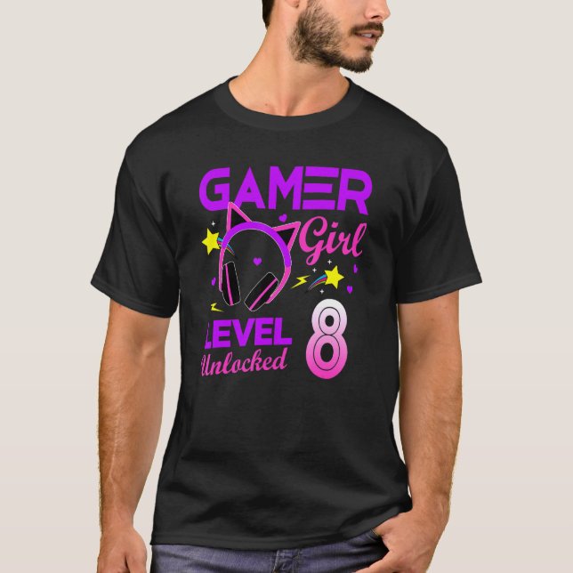 Level 8 Unlocked Awesome Since 2014 8th B Day Gami T-Shirt (Front)