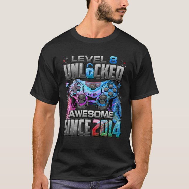 Level 8 Unlocked Awesome Since 2014 8Th Birthday G T-Shirt (Front)