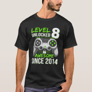 Level 8 Unlocked Awesome Since 2014 Video Game 8Th T-Shirt