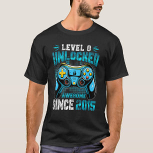 Level 8 Unlocked Awesome Since 2015 Gaming 8th Bir T-Shirt