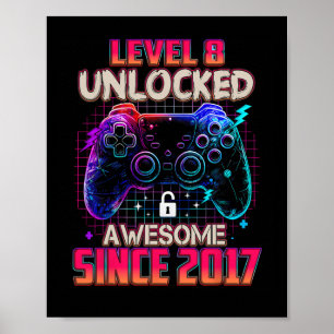 Level 8 Unlocked Awesome Since 2017 Pixel Gamer Bi Poster