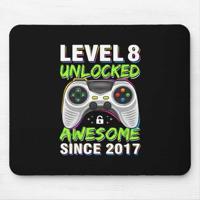 Level 8 Unlocked Awesome Since 8th Birthday Gaming Mouse Pad (Front)