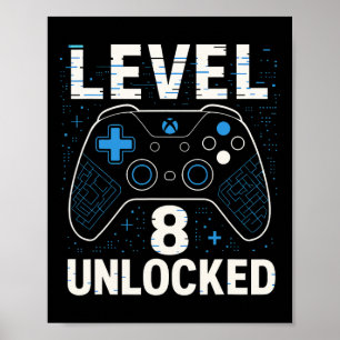 Level 8 Unlocked Birthday 8th Birthday Kids Boys V Poster