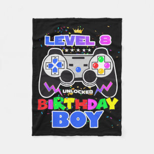 Level 8 Unlocked Birthday Boy Video Game 8th Birth Fleece Blanket