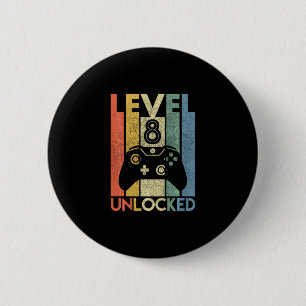 Level 8 Unlocked Funny Video Gamer 8th Birthday Gi 2 Inch Round Button