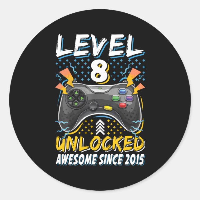 Level 8 Unlocked Gamer 8Th Bday 8 Classic Round Sticker (Front)