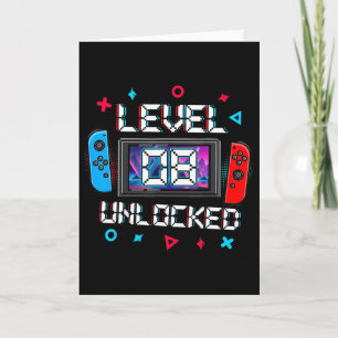 Level 8 Unlocked Gamer 8th Birthday Gift Video Gam Card