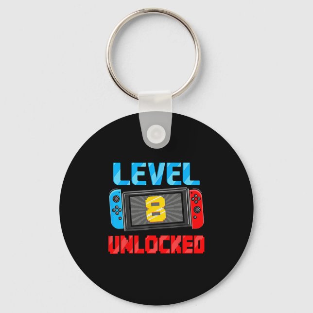 Level 8 Unlocked Gamer 8th Birthday Gift Video Gam Keychain (Front)