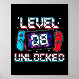 Level 8 Unlocked Gamer 8th Birthday Gift Video Gam Poster