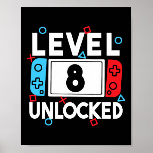 Level 8 Unlocked Gamer 8th Birthday Video Game Boy Poster