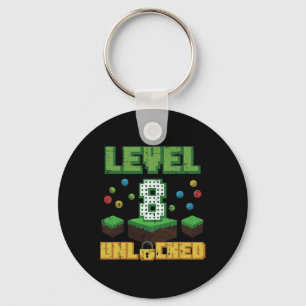 Level 8 Unlocked Pixel Gamer 8th Birthday Gaming B Keychain
