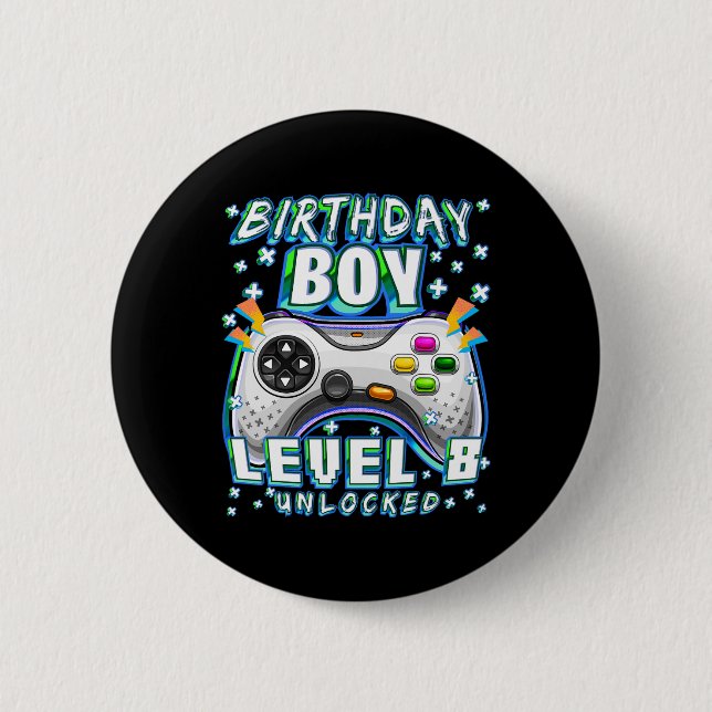 Level 8 Unlocked Video Game 8th Birthday Gamer Boy 2 Inch Round Button (Front)