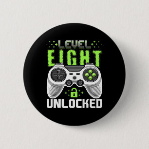 Level 8 Unlocked Video Game 8th Birthday Gamer Gif 2 Inch Round Button