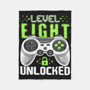 Level 8 Unlocked Video Game 8th Birthday Gamer Gif Fleece Blanket