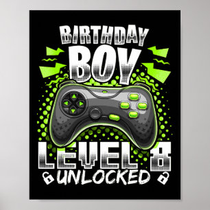 Level 8 Unlocked Video Game 8th Birthday Gamer Gif Poster