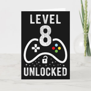Level 8 Unlocked Video Game 8th Birthday Gift Card