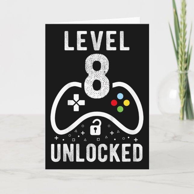 Level 8 Unlocked Video Game 8th Birthday Gift  Card (Front)