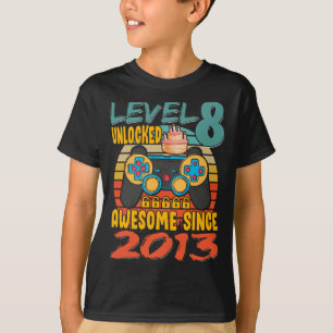 Level 8 Unlocked Video Gamer 8 Years Old 8 T-Shirt