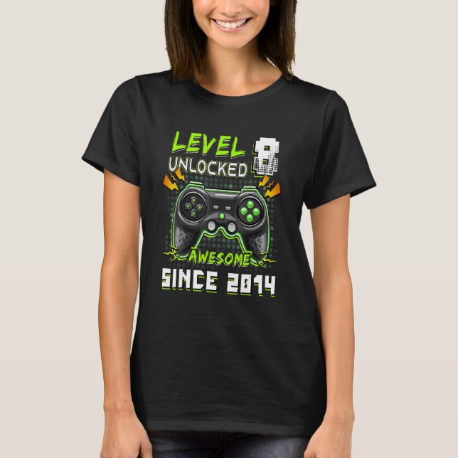 Level 8 Unlocked Video Gamer 8 Yrs Old  8 Birthday T-Shirt (Front)