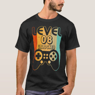 Level 8 Unlocked Video Gamer 8th Birthday T-Shirt