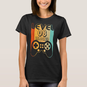 Level 8 Unlocked Video Gamer 8th Birthday T-Shirt
