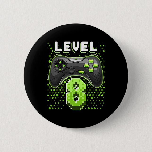 Level 8 Video Game Controller 8th Birthday Gamer G 2 Inch Round Button (Front)