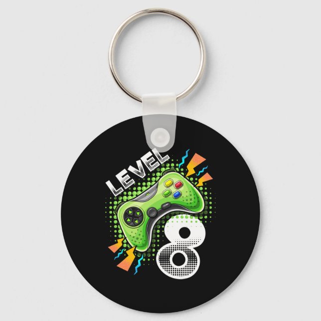 Level 8 Video Game Controller 8th Birthday Gamer G Keychain (Front)