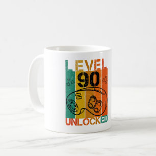 LEVEL 90 UNLOCKED FUNNY GAMER GEEK 90TH BIRTHDAY COFFEE MUG
