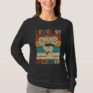 Level 91 Unlocked 91st Birthday 91 Years Old Gamer T-Shirt