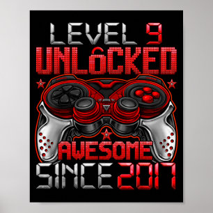 Level 9 Unlocked 9 Year Old For Boys 9th Birthday  Poster