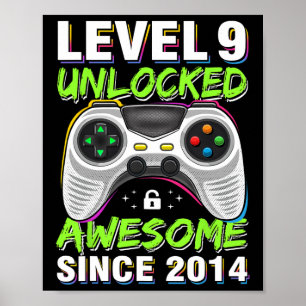 Level 9 Unlocked 9th Birthday 9 Year Old Boy Gifts Poster