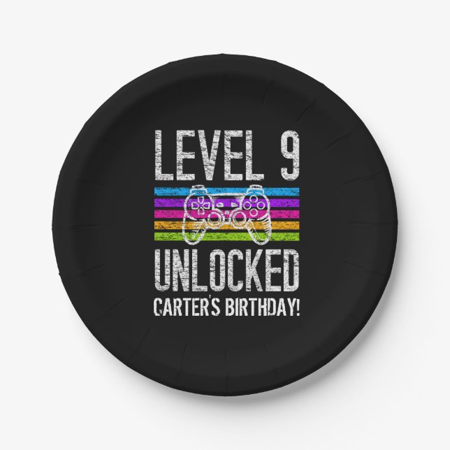 Level 9 Unlocked 9th Birthday Paper Plate (Front)