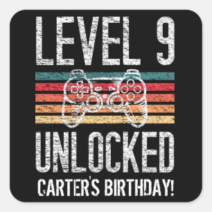 Level 9 Unlocked 9th Birthday Personalized Square Sticker