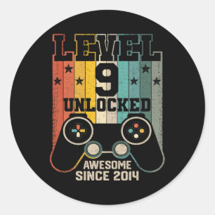 Level 9 Unlocked Awesome 2014 Boy Video Game 9th B Classic Round Sticker