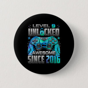Level 9 Unlocked Awesome Since 2016 9th Birthday G 2 Inch Round Button