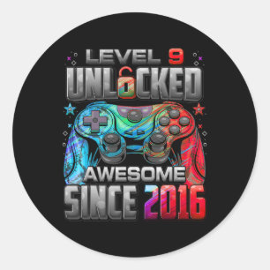 Level 9 Unlocked Awesome Since 2016 9th Birthday G Classic Round Sticker