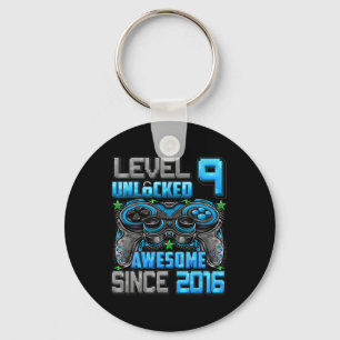 Level 9 Unlocked Awesome Since 2016 9th Birthday G Keychain