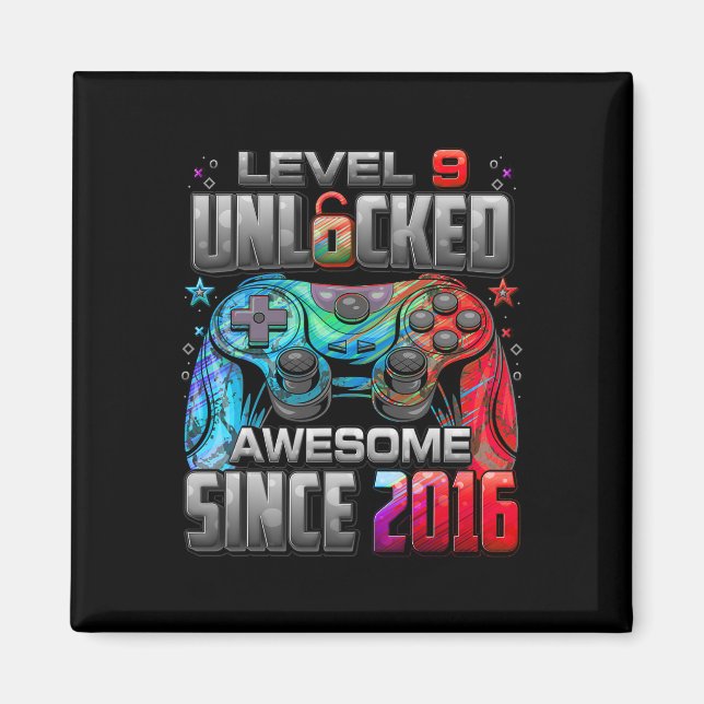 Level 9 Unlocked Awesome Since 2016 9th Birthday G Magnet (Front)