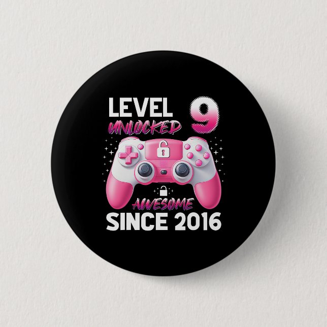 Level 9 Unlocked Awesome Since 2016 Video Gamer Gi 2 Inch Round Button (Front)
