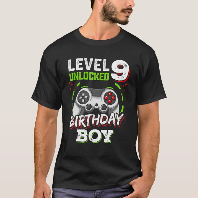 Level 9 Unlocked Birthday Boy Video Gamer Level Up T-Shirt (Front)