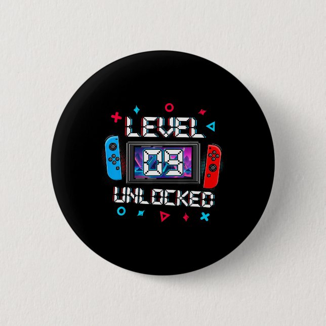 Level 9 Unlocked Gamer 9th Birthday Gift Video Gam 2 Inch Round Button (Front)
