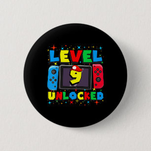 Level 9 Unlocked Gamer 9th Birthday Gift Video Gam 2 Inch Round Button