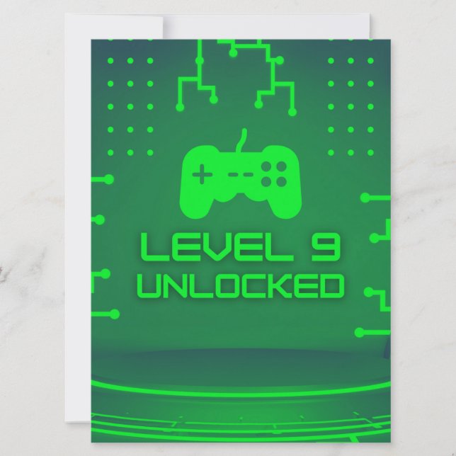 Level 9 Unlocked Gaming 9th Birthday Invitation (Front)
