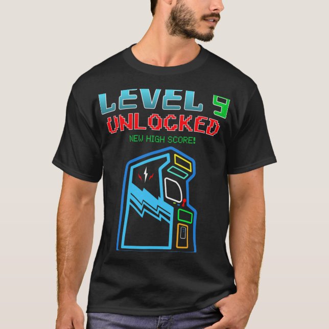 Level 9 Unlocked New High Score Arcade Game Birthd T-Shirt (Front)