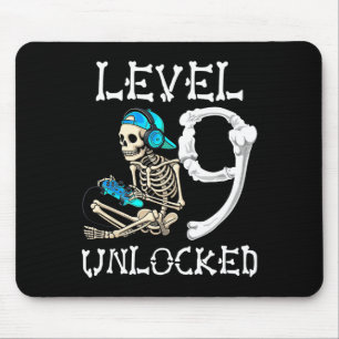 Level 9 Unlocked Skeleton Gamer Video Gaming 9th B Mouse Pad