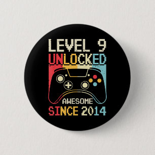 Level 9 Unlocked Video Game 9th Birthday Gamer Boy 2 Inch Round Button