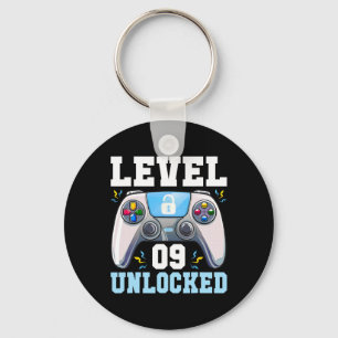 Level 9 Unlocked Video Game 9th Birthday Gamer Boy Keychain