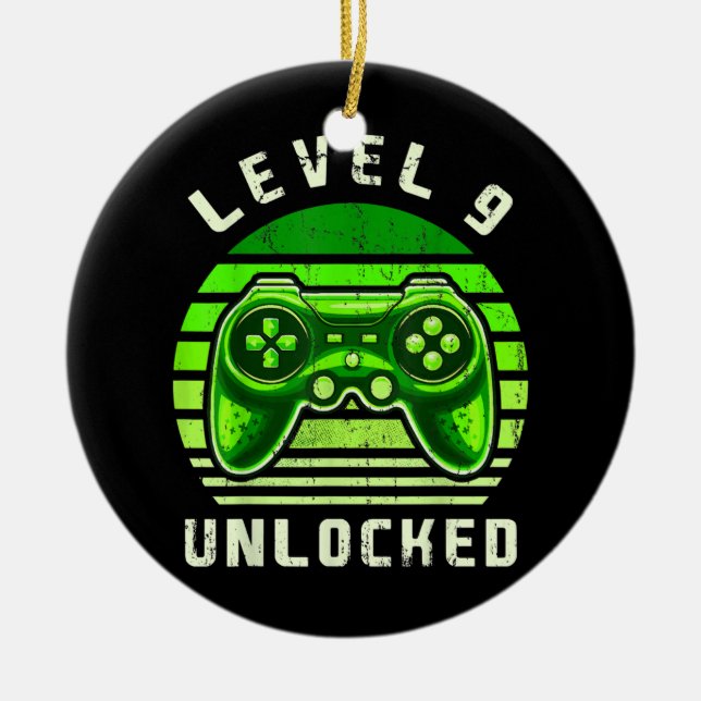 Level 9 Unlocked Video Game 9th Birthday Gamer Ceramic Ornament (Front)