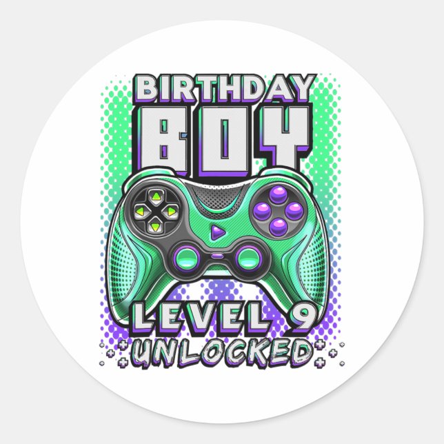 Level 9 Unlocked Video Game 9th Birthday Gamer Classic Round Sticker (Front)
